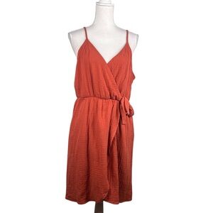 Maurices Rust Slub Cotton Spaghetti Strap V-Neck Faux Wrap Summer Casual Dress